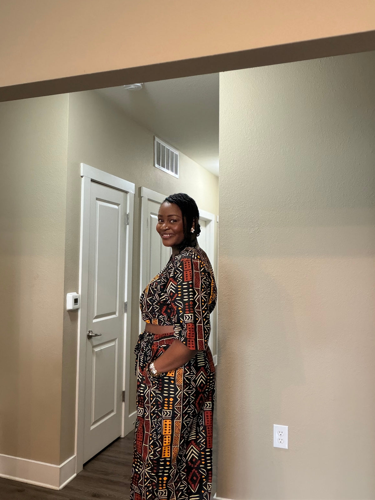 African Print Crop Top & Wide-Leg Pant Set
