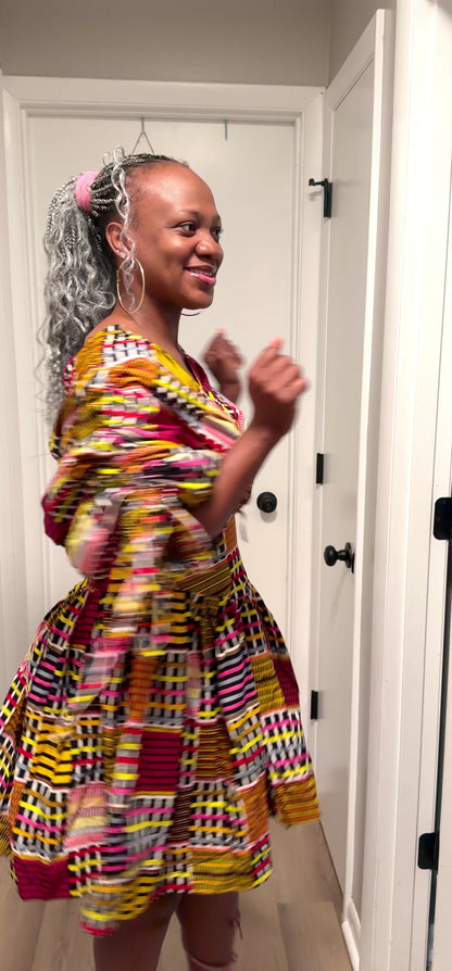 African Print Cinched  Mini Dress