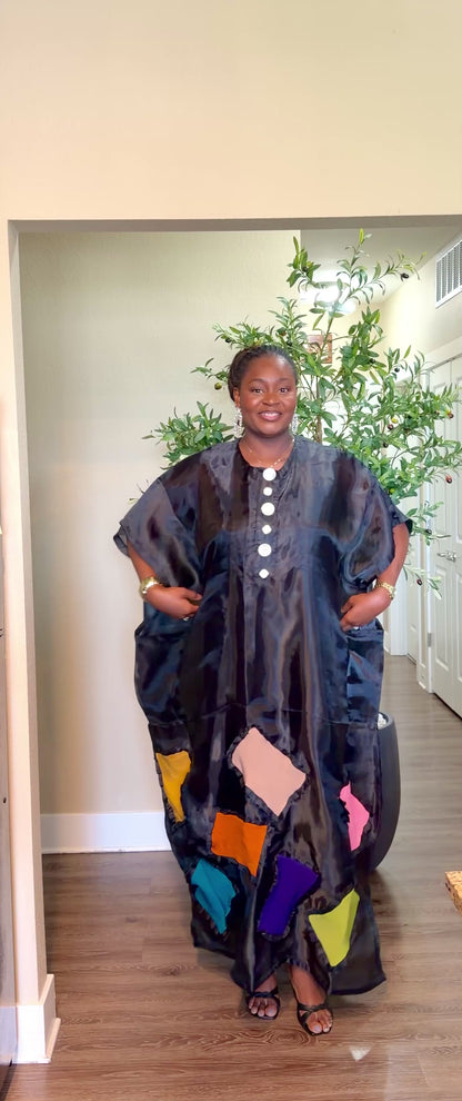 Black Patchwork Kaftan