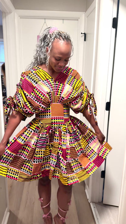 African Print Cinched  Mini Dress