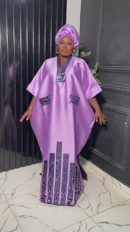 Lilac Luxury damask free-size dress
