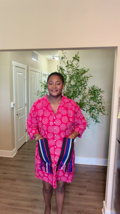 Pink Print Shirt Dress