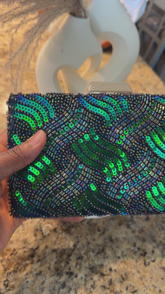 Peacock Luxe Beaded Clutch