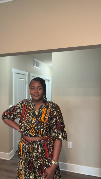 African Print Crop Top & Wide-Leg Pant Set