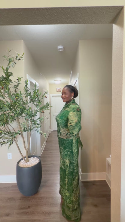 Green Adire Shirt Dress