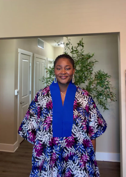 Blue Ankara Kaftan Fringe Dress