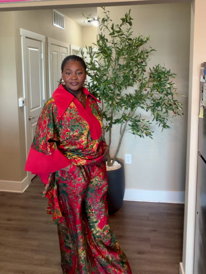 Luxury Red Adire Two Piece Set