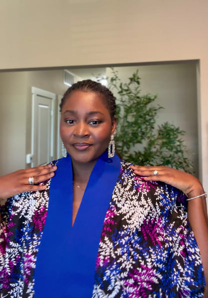 Blue Ankara Kaftan Fringe Dress