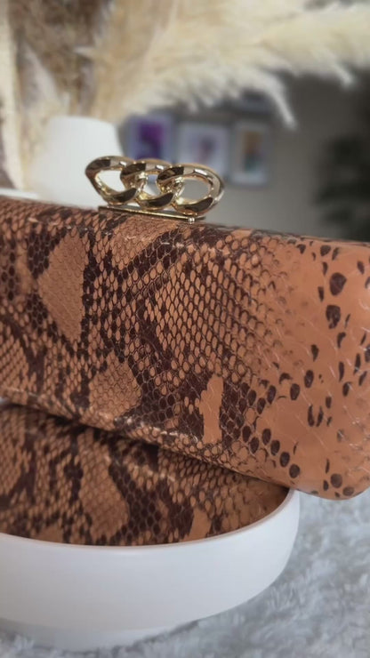Brown Python Clutch