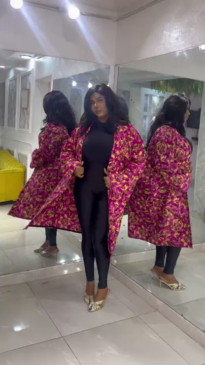Pink & Gold Floral Kimono Jacket