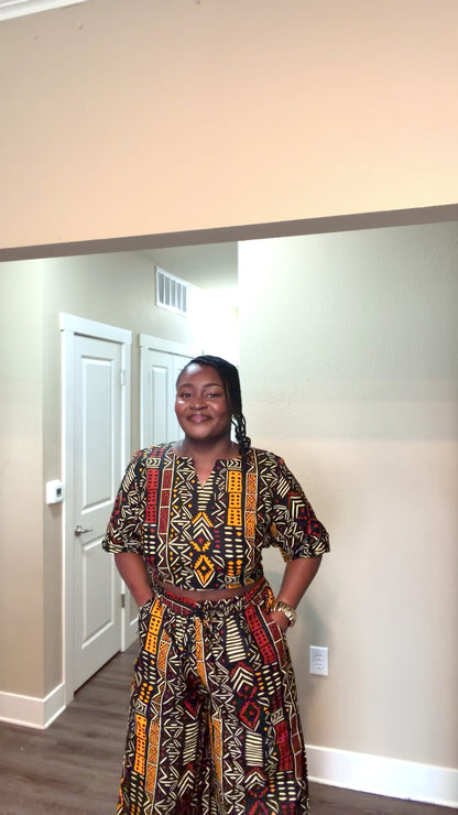 African Print Crop Top & Wide-Leg Pant Set