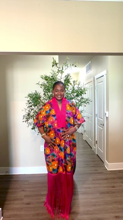 Pink Ankara Kaftan Fringe Dress